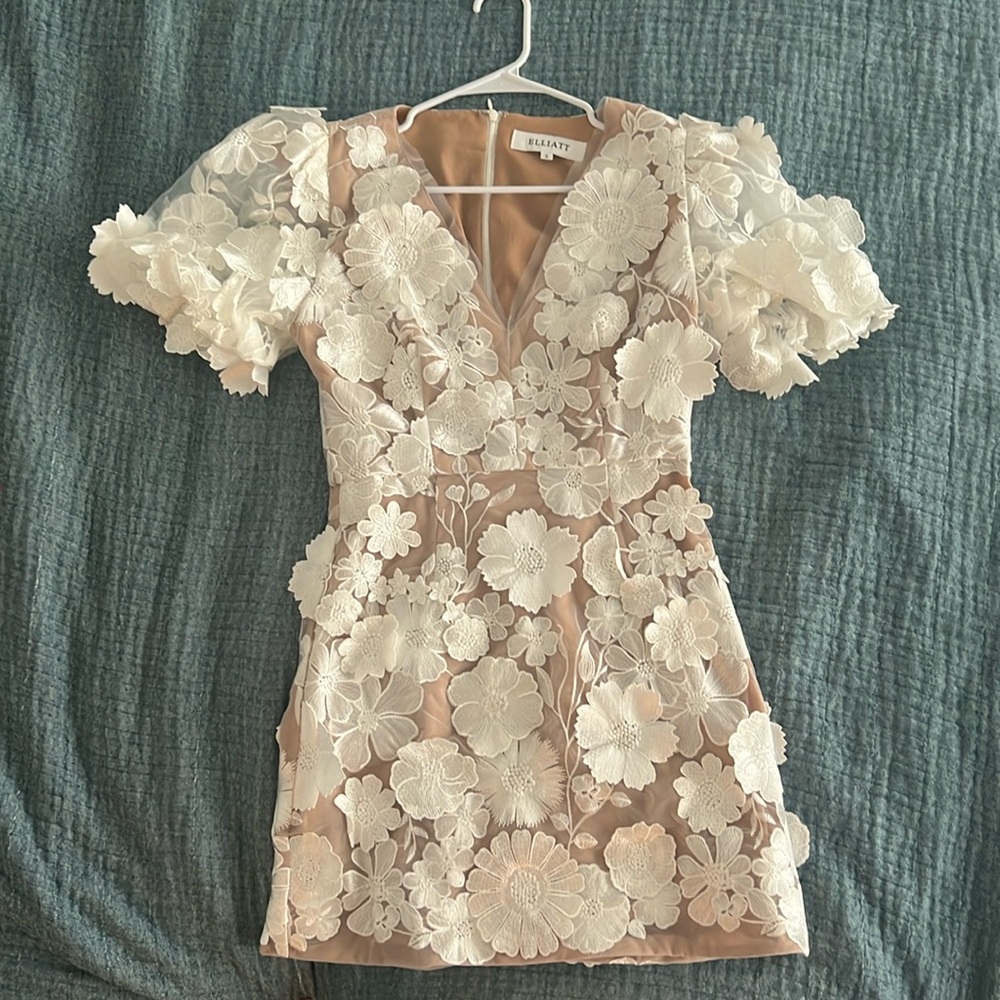 Elliat Zayla Mini Dress in Ivory and Nude, Small